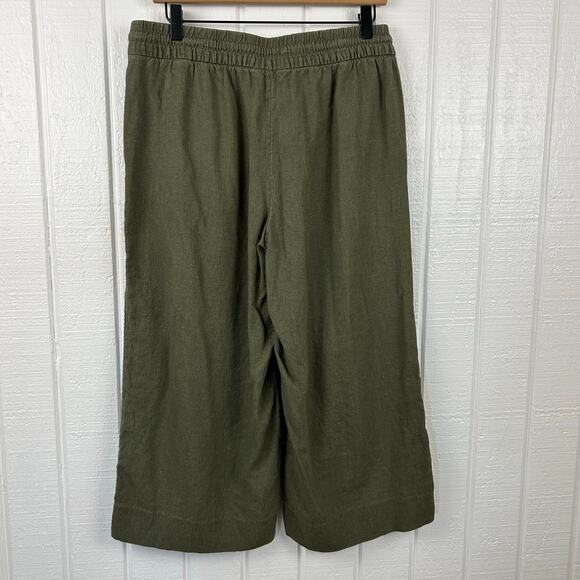 Banana Republic Women Wide Leg Crop Pants Linen Baggy Boho Army Green Medium - Picture 6 of 8